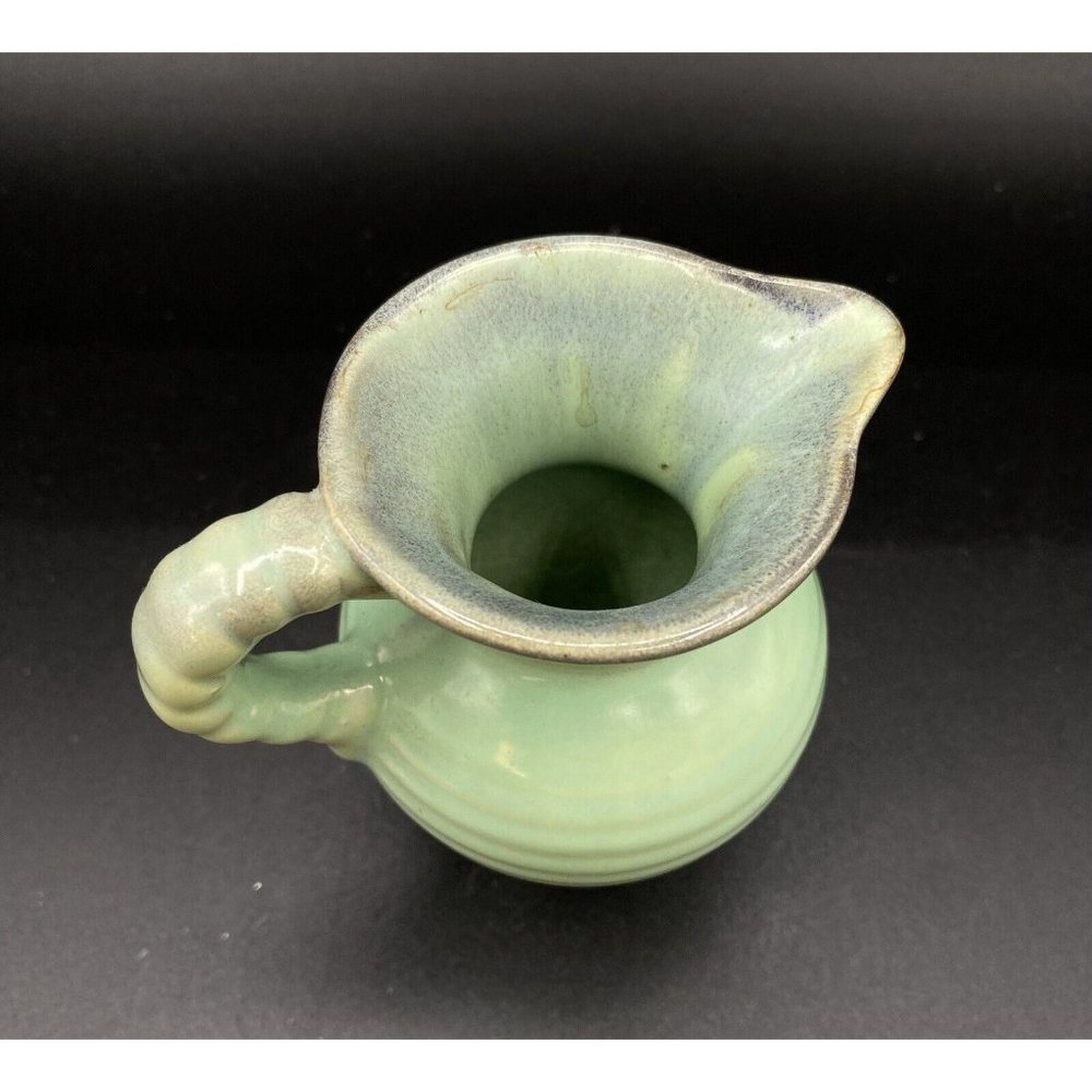 Vintage Small 3.5” Creamer Pitcher Jug Primitive Art Pottery Green Glaze # 125 - Picture 5 of 9